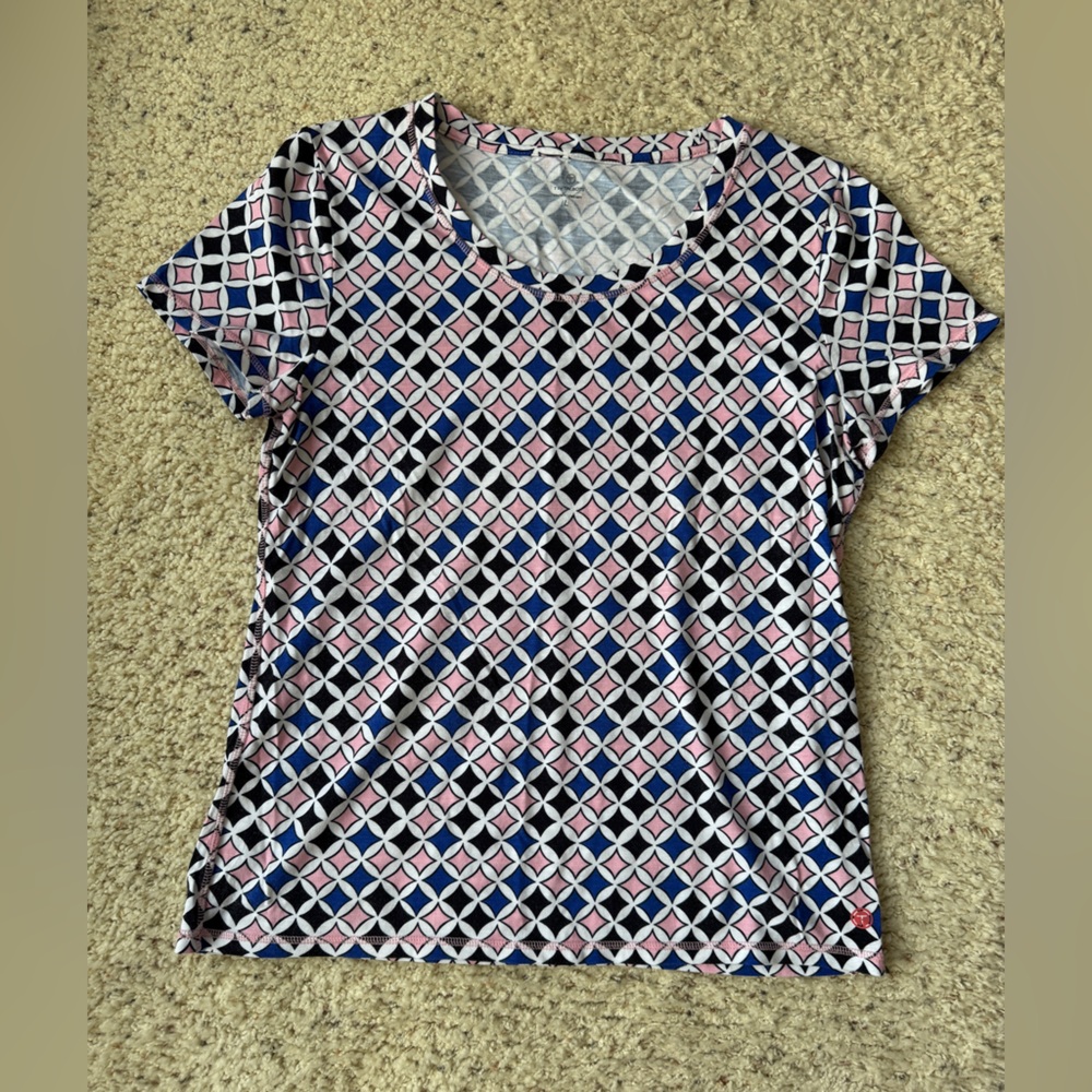 Talbots Blue and Pink and black Geometric Top